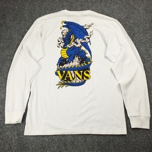 Vans Dragon Graphic T Shirt Medium Long Sleeve Crewneck Tee Skater Casual White